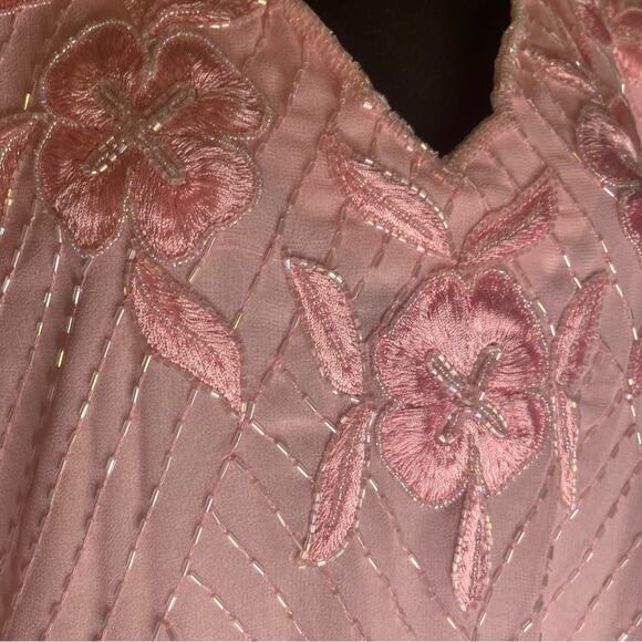 Vtg Beaded Floral Layered Chiffon Fairy Coquette Maxi Dress Size 2X Regency Glam - Picture 3 of 8